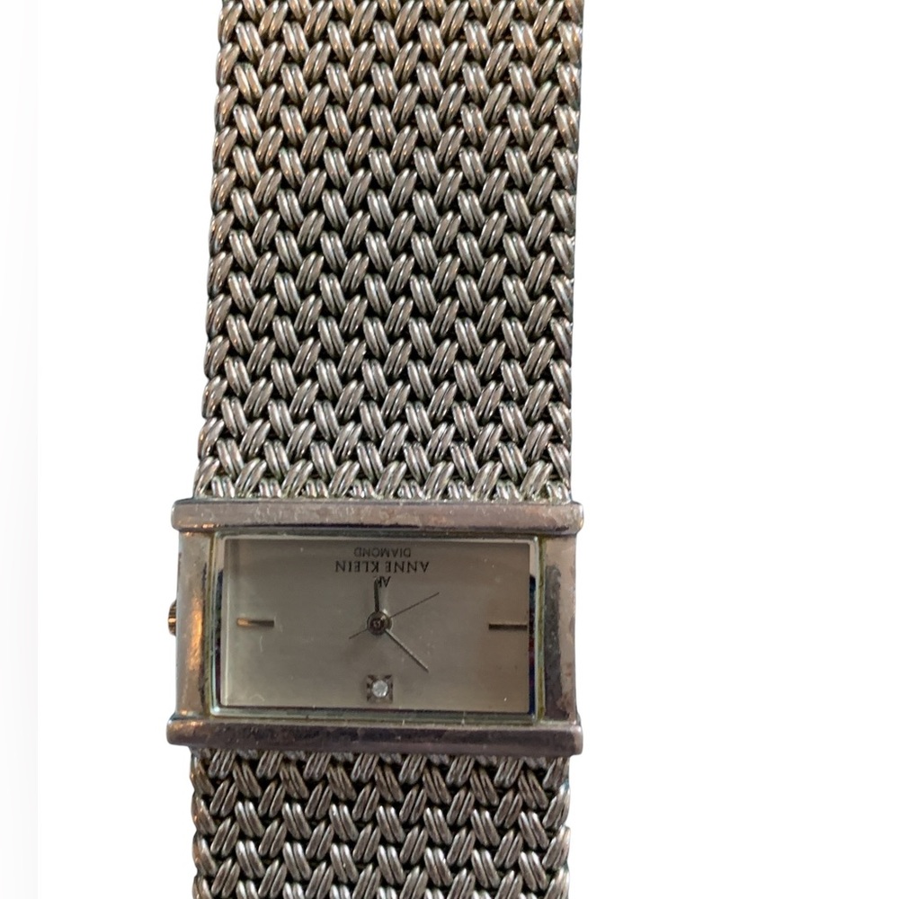 Anne Klein Diamond Vintage Wide-Band Silver Mesh Watch Stainless Steel